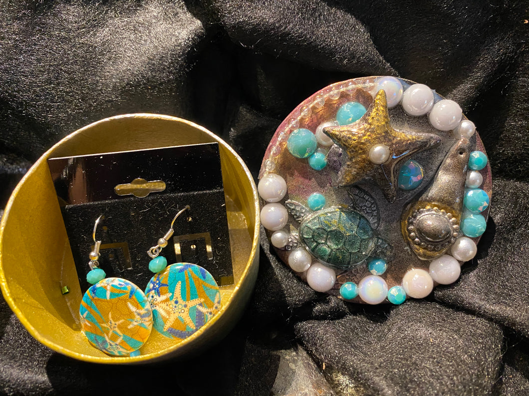 Trinket Box & Turquoise Earrings Set