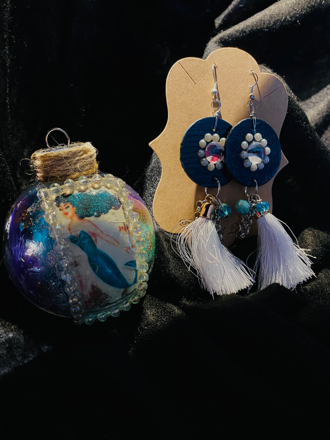 Mermaid Ornament & Beta Fish Earrings Gift Set