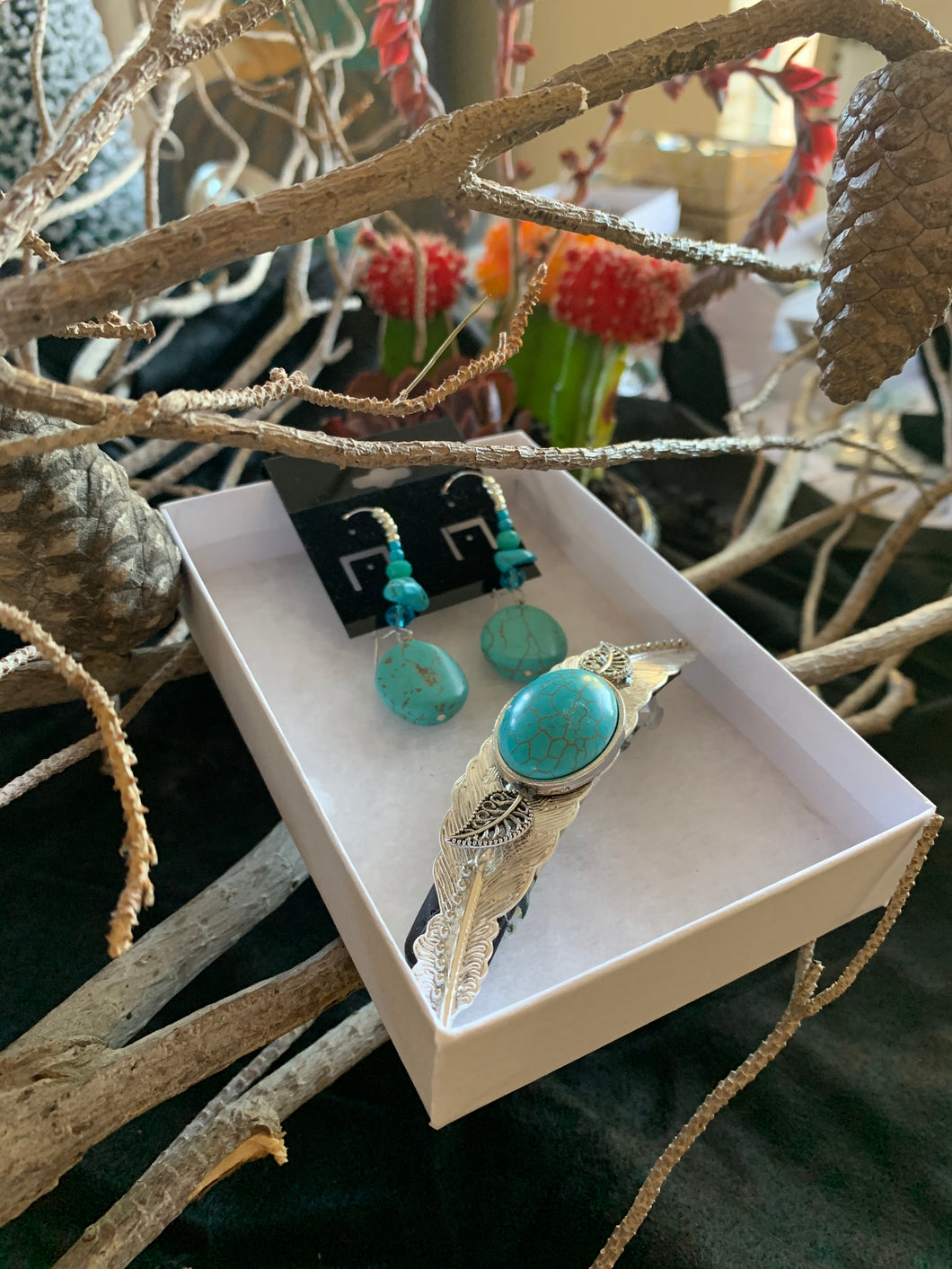 Turquoise Earrings and Hair Clip Gift Set