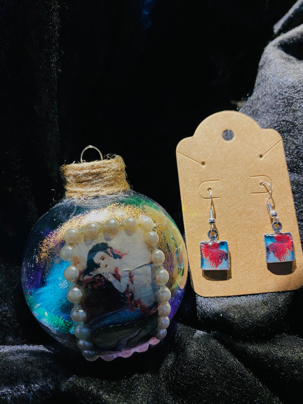 Mermaid Ornament & Beta Fish Earrings Gift Set