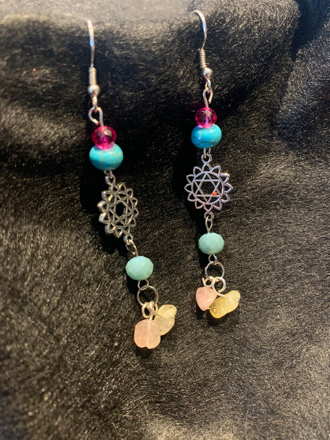 Earrings with Pink Quartz and Citrine