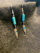 Load image into Gallery viewer, Turquoise Earrings with Silver Feathers
