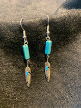 Load image into Gallery viewer, Turquoise Earrings with Silver Feathers
