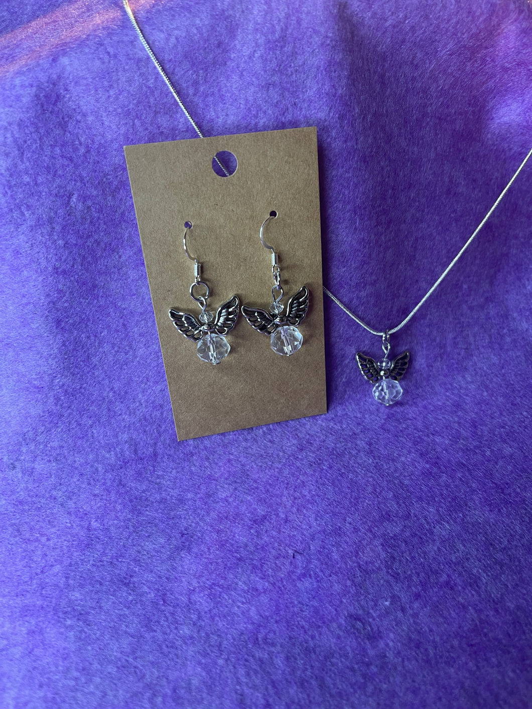 Crystal Guardian Angel Necklace and Earring Set