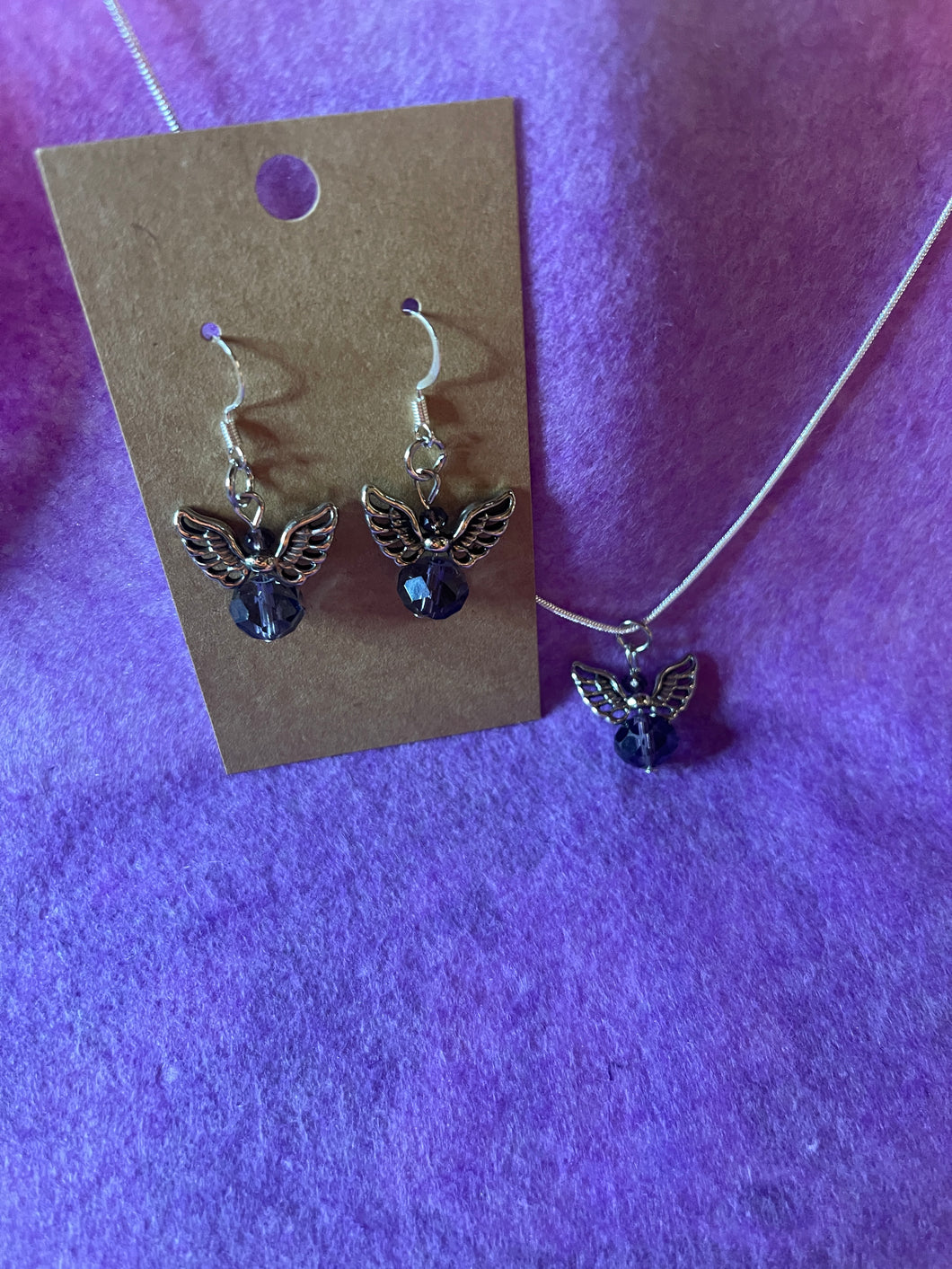 Dark Blue Guardian Angel Necklace and Earring Set