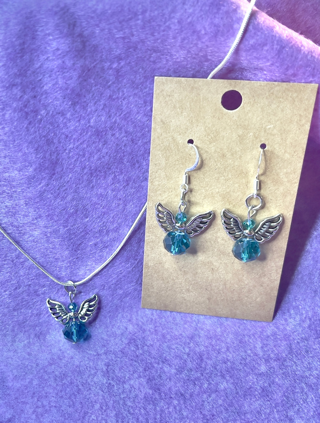 Light Blue Guardian Angel Necklace and Earring Set